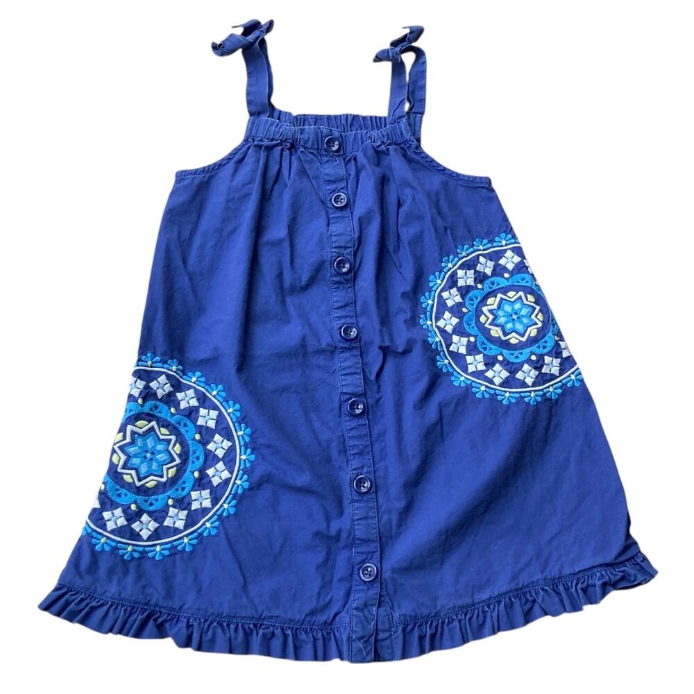 Gymboree Greek Isle Style Blue Embroidered Mosaic Sun Dress Strappy 4T RARE HTF